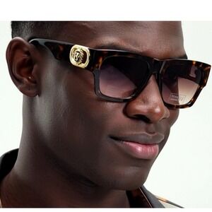 Tortoise‎ Sunglasses Gold Gradient Lens Square Frame Fashion Shades Men Lentes